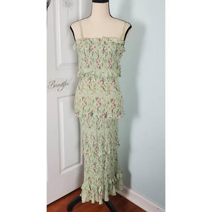 Mabel Flower Green Ribbed Dress Size M